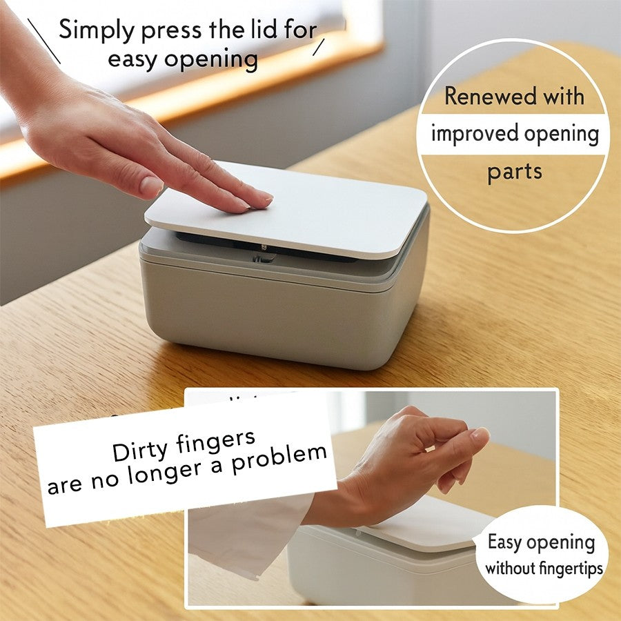Wet Wipe Dispenser Gray/White by Marna | One-Touch Lid | Moisture-Lock Gasket | Japanese Design