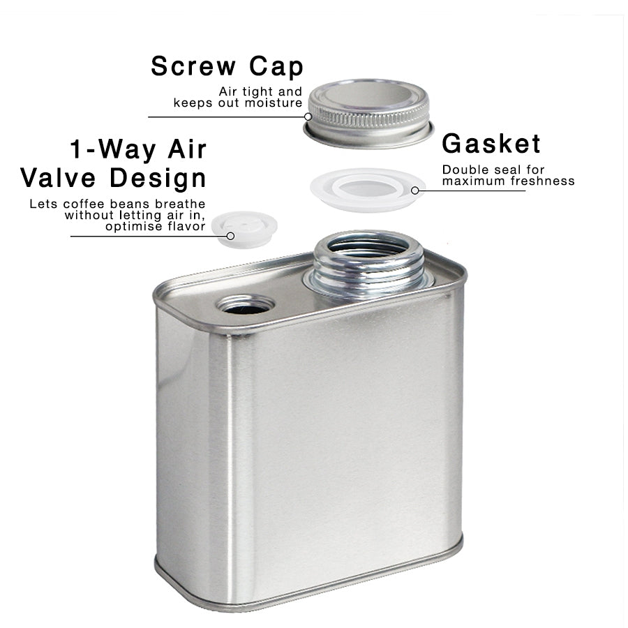 Coffee Storage Tin Can 200g | Airtight One-Way Valve, Minimalist Freshness Keeper for Coffee Beans