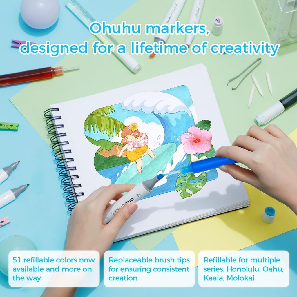 Ohuhu Oahu 60 Dual-Tip Alcohol Markers – Fine & Chisel Art Marker Set with Blender + Carry Case