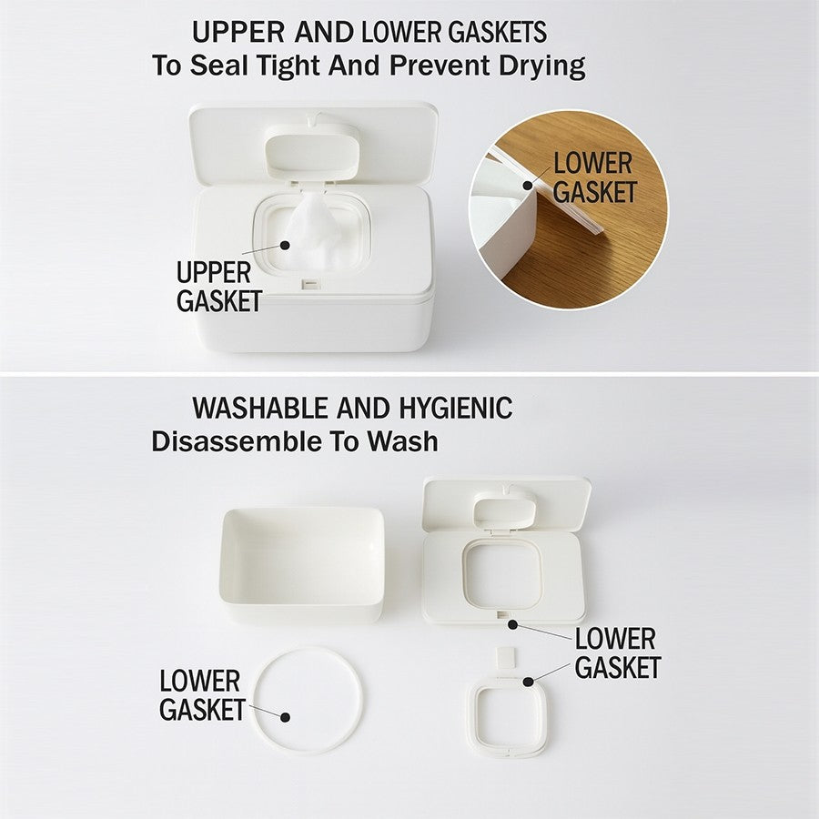 Wet Wipe Dispenser Gray/White by Marna | One-Touch Lid | Moisture-Lock Gasket | Japanese Design