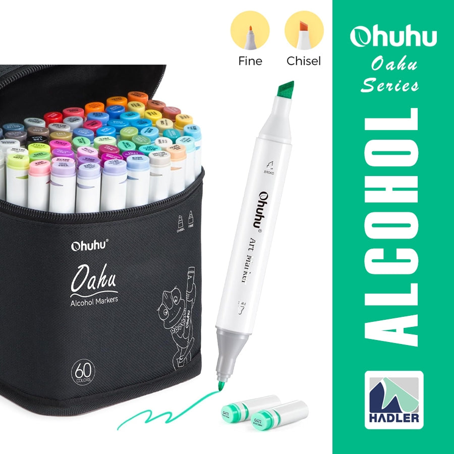 Ohuhu Oahu 60 Dual-Tip Alcohol Markers – Fine & Chisel Art Marker Set with Blender + Carry Case