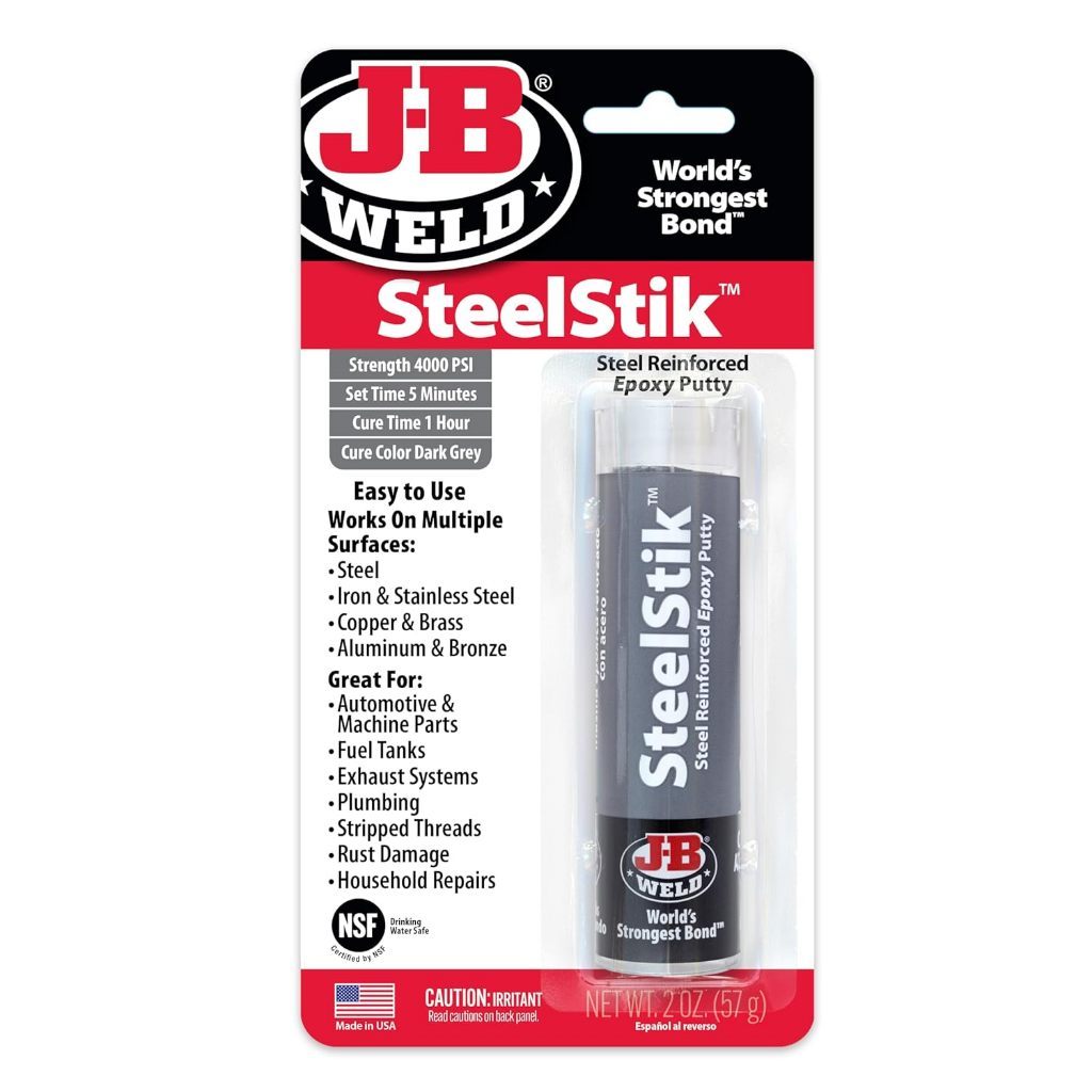 J-B Weld SteelStik Steel Reinforced Epoxy Putty Stick 2oz | Fast Setting Metal Repair Putty