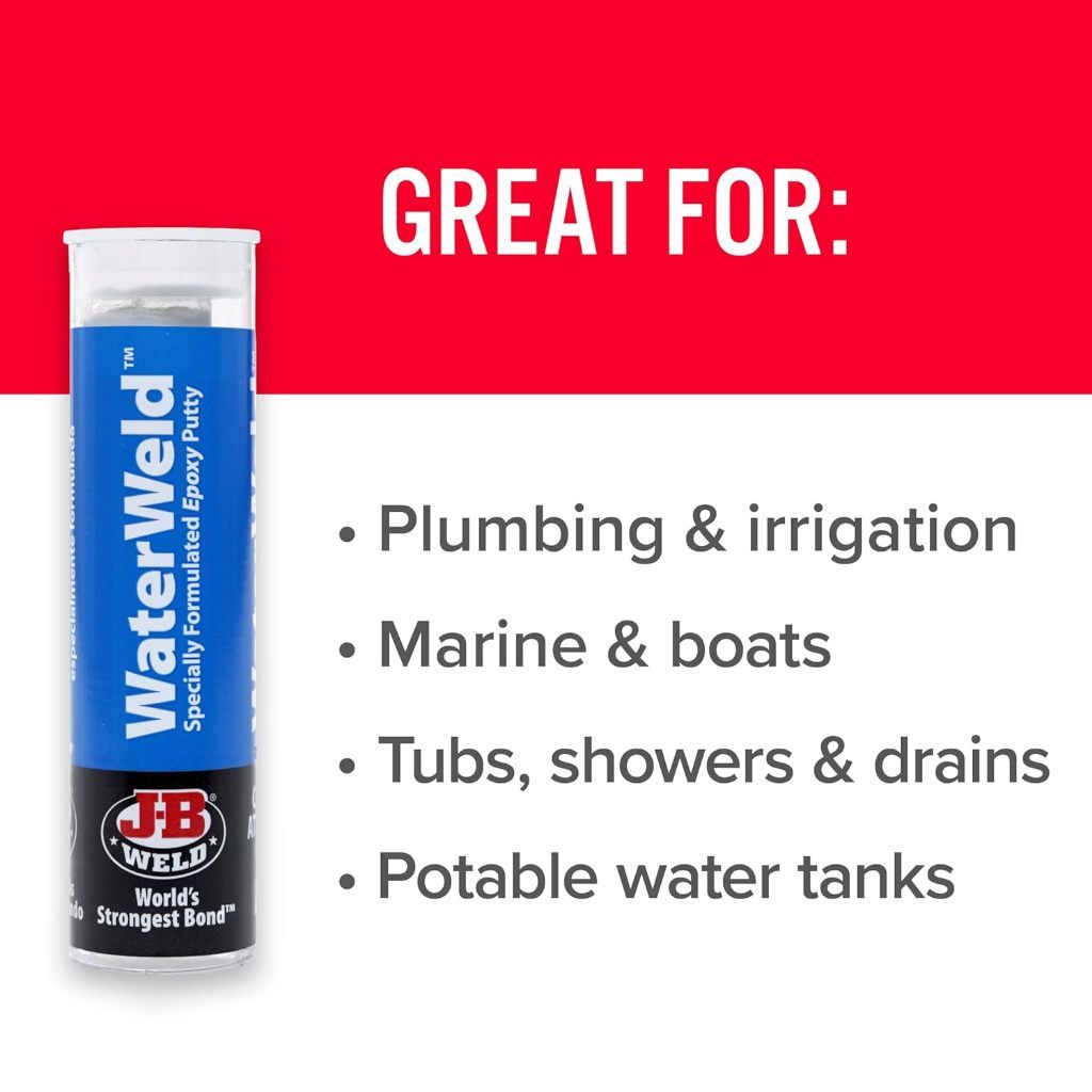 J-B Weld WaterWeld Underwater Epoxy Putty Stick 2oz | Waterproof Plumbing & Marine Repair Putty