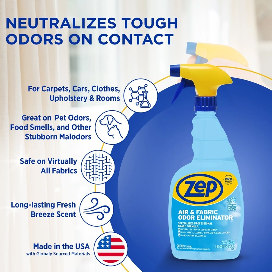 Zep Air & Fabric Odor Eliminator Spray 32/128oz Trash Odor & Fabric Freshener