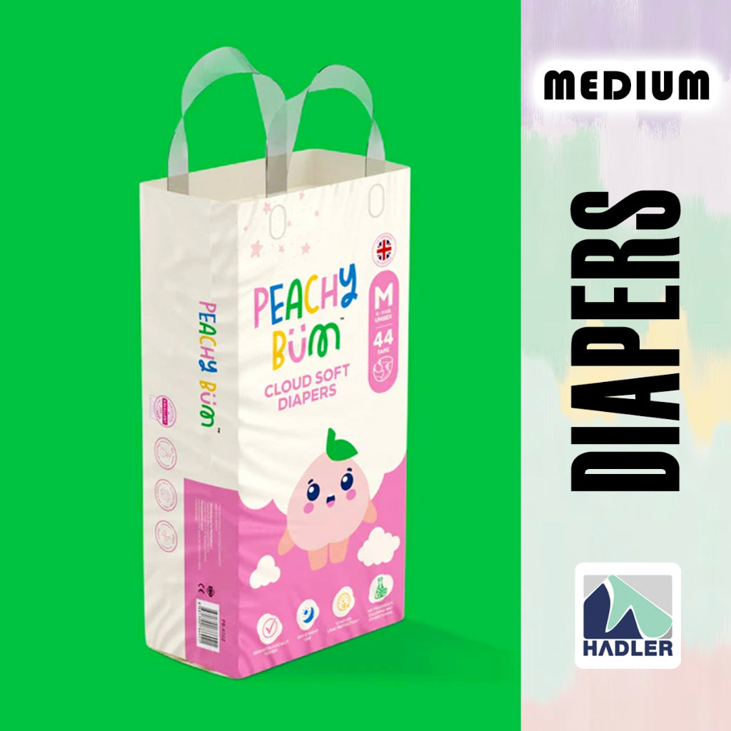 Peachy Bum Cloud Soft Tape Diapers - Medium Size (44 Diapers)