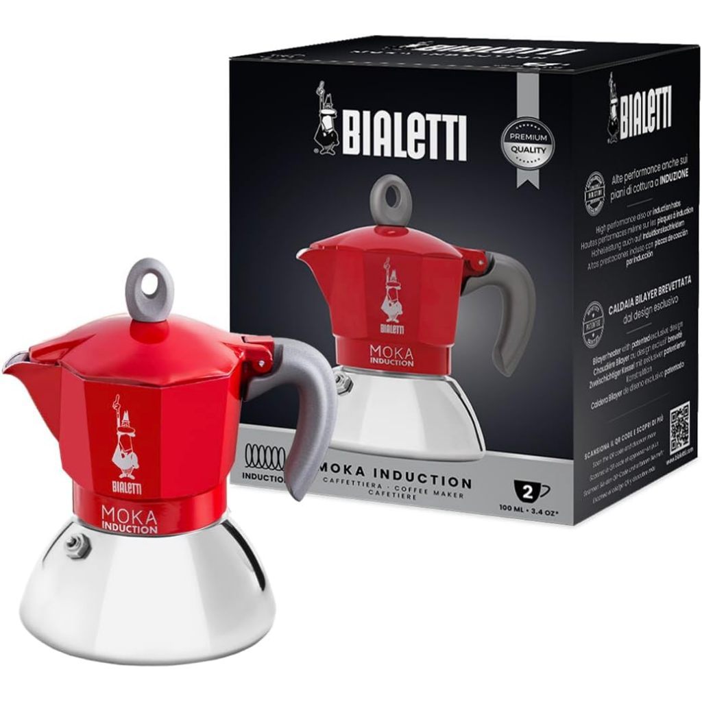 Bialetti Moka Induction Stovetop Coffee Maker, 2/4/6 Cups – Red/Black