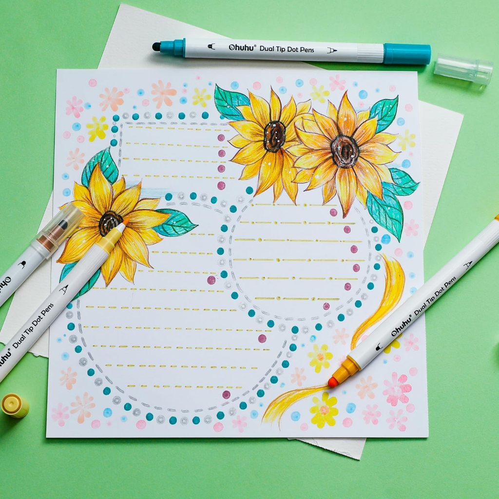 Ohuhu Dual Tip Dot Markers — 15-Color Set (Fine & Dot Tips) for Journaling, Scrapbooking & Art