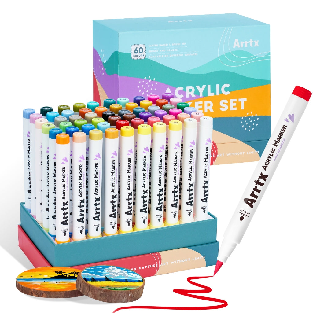 Arrtx 60 Colors Acrylic Marker Brush Tip Set C