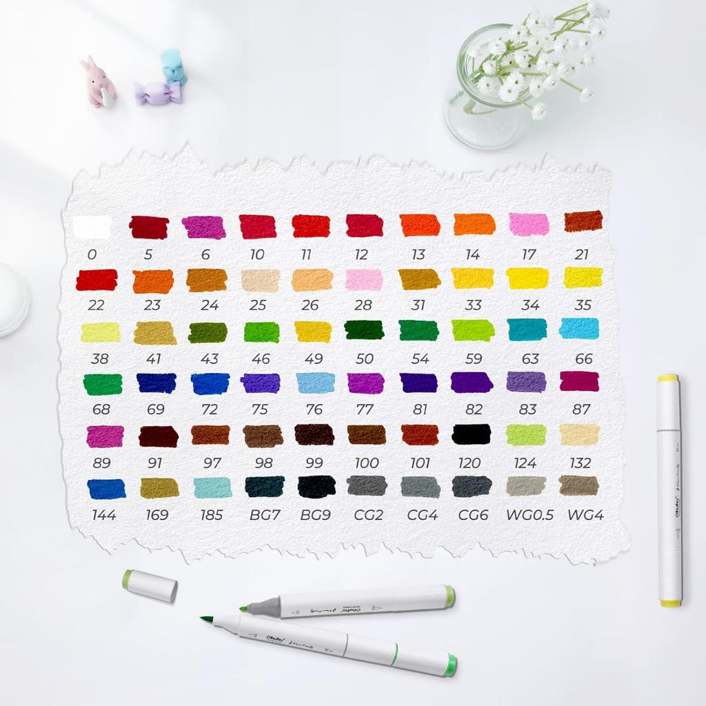 Ohuhu 60 Colors Brush & Fine Tip Marker Box Set — Water Based, Paper-Friendly, Non-Bleed
