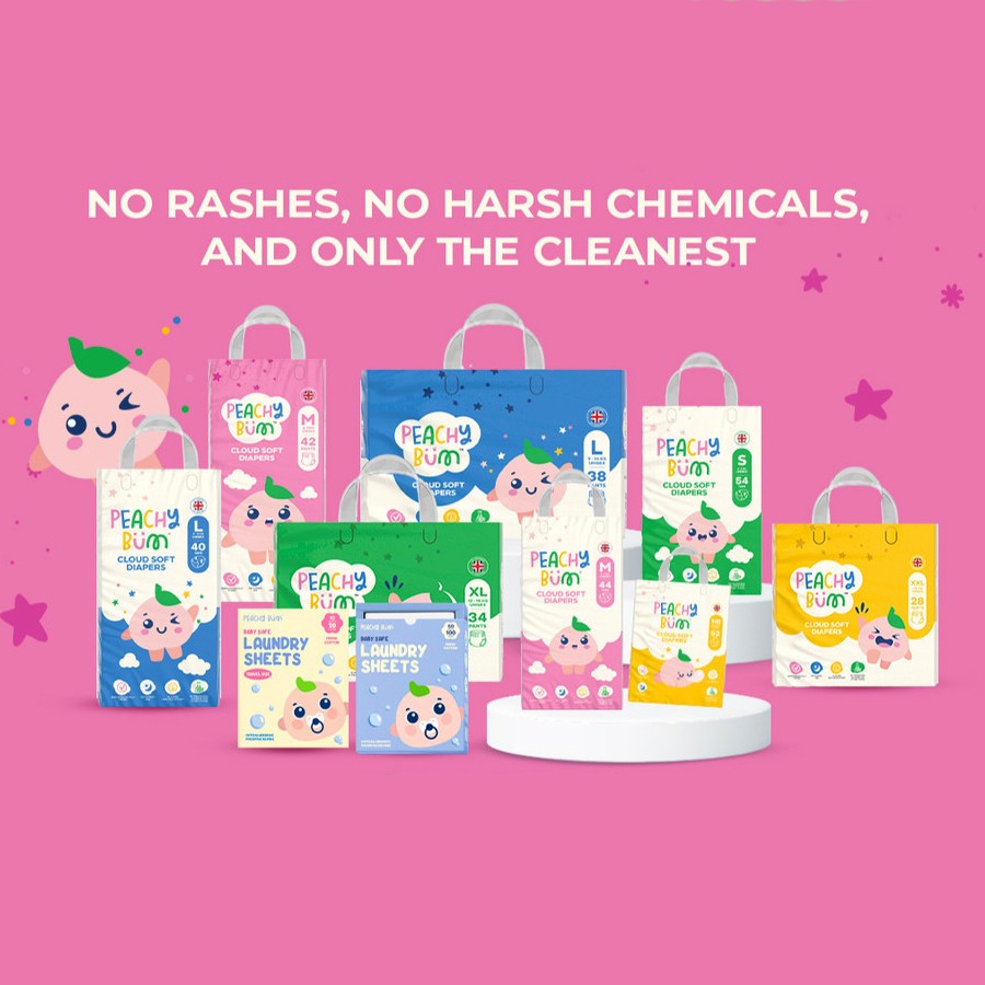 Peachy Bum Cloud Soft Tape Diapers - Small Size (54 Diapers)