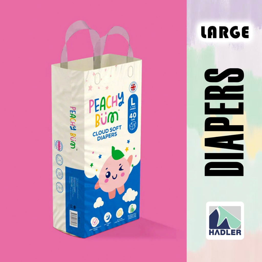 Peachy Bum Cloud Soft Tape Diapers - Large Size (40 Diapers)