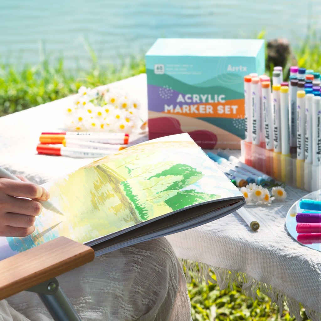 Arrtx 60 Colors Acrylic Marker Brush Tip Set C