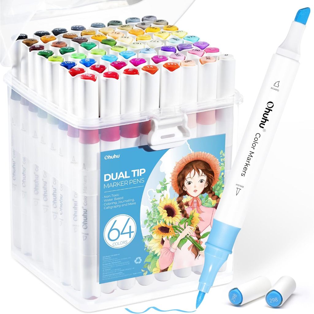 Ohuhu 64-Color Dual Tip Brush and Chisel Water Based Markers