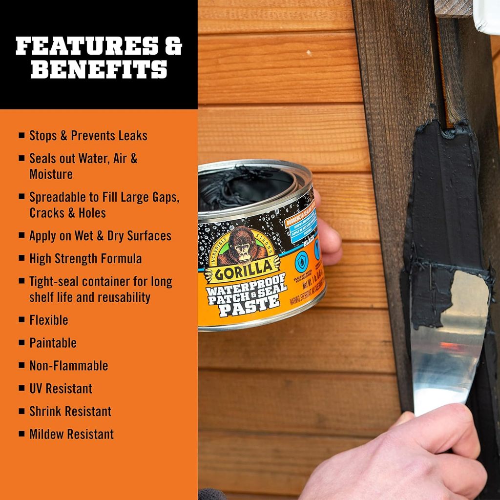 Gorilla Waterproof Patch & Seal Rubberized Paste – Black (450g)