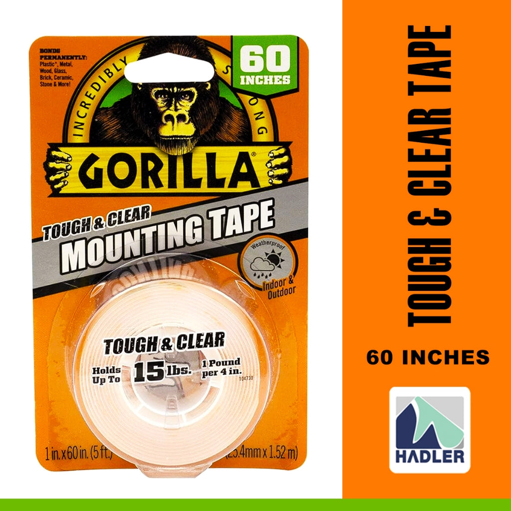 Gorilla 60" Tough & Clear Clear Double-Sided Mounting Tape – Industrial Strength, Weatherproof Bond