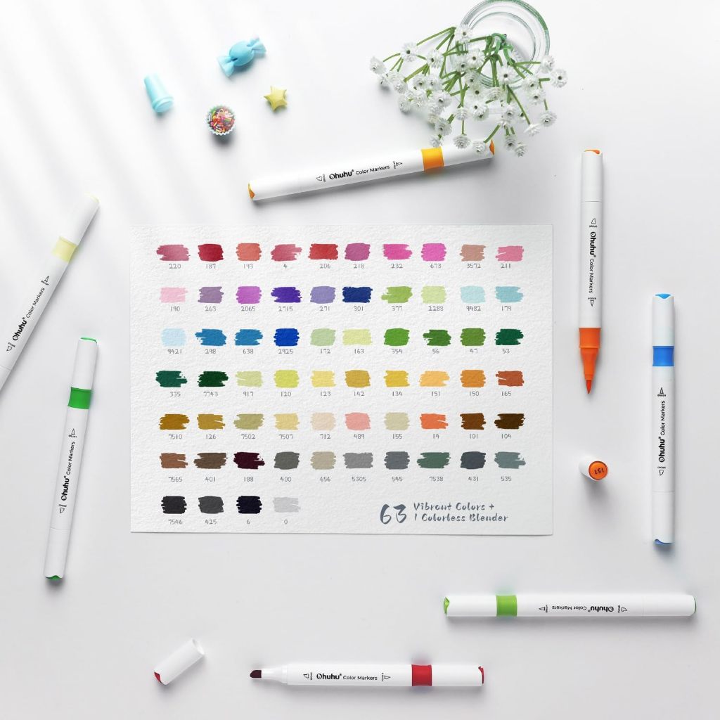 Ohuhu 64-Color Dual Tip Brush and Chisel Water Based Markers