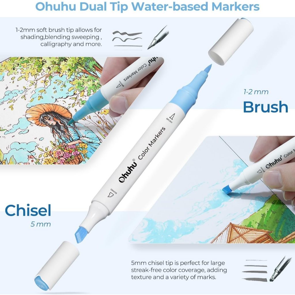 Ohuhu 64-Color Dual Tip Brush and Chisel Water Based Markers