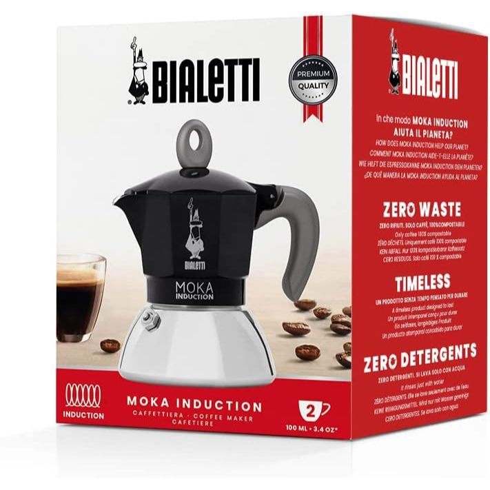 Bialetti Moka Induction Stovetop Coffee Maker, 2/4/6 Cups – Red/Black