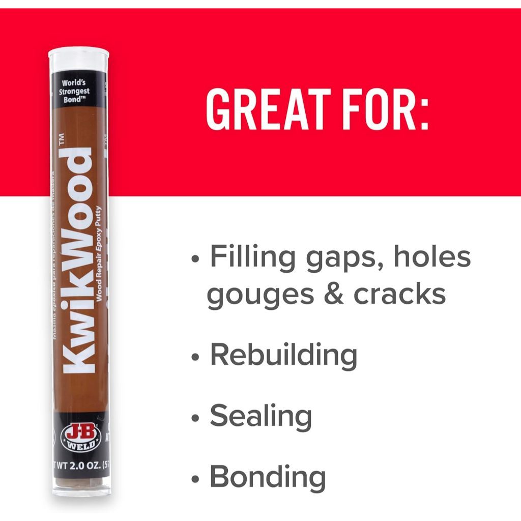 J-B Weld KwikWood Wood Repair Epoxy Putty Stick 7 Inch | High Strength Wood Filler | Repair Compound