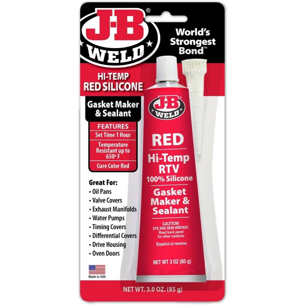 J-B Weld Hi-Temp Red RTV Silicone Gasket Maker & Sealant 3oz | Waterproof Automotive Sealant
