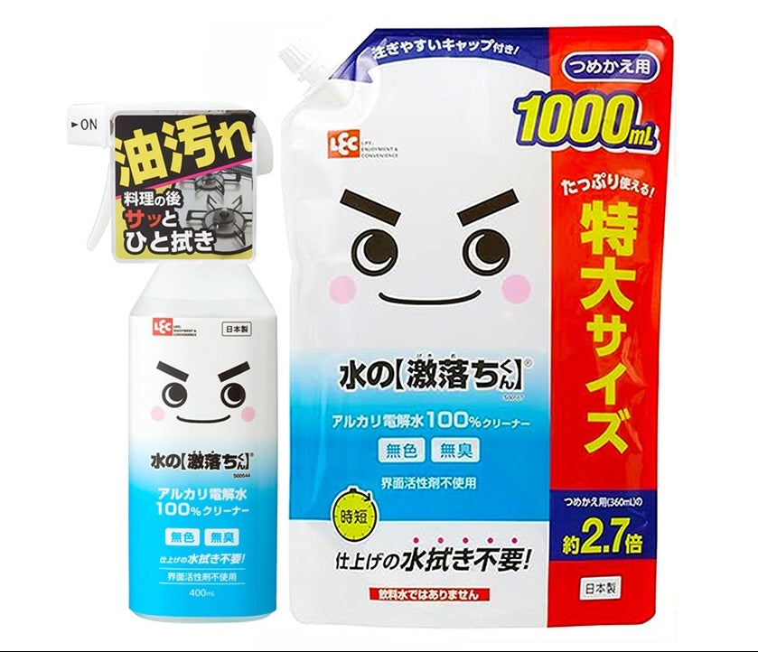 LEC Mizu Gekiochi-kun Alkaline Electrolyzed Water Cleaner | Multi-Surface Cleaner | 400ml, Refills