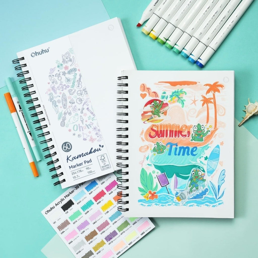 Ohuhu Bleedproof Marker Sketchbook 7×10" / 9×12" | 150gsm Double-Sided Paper