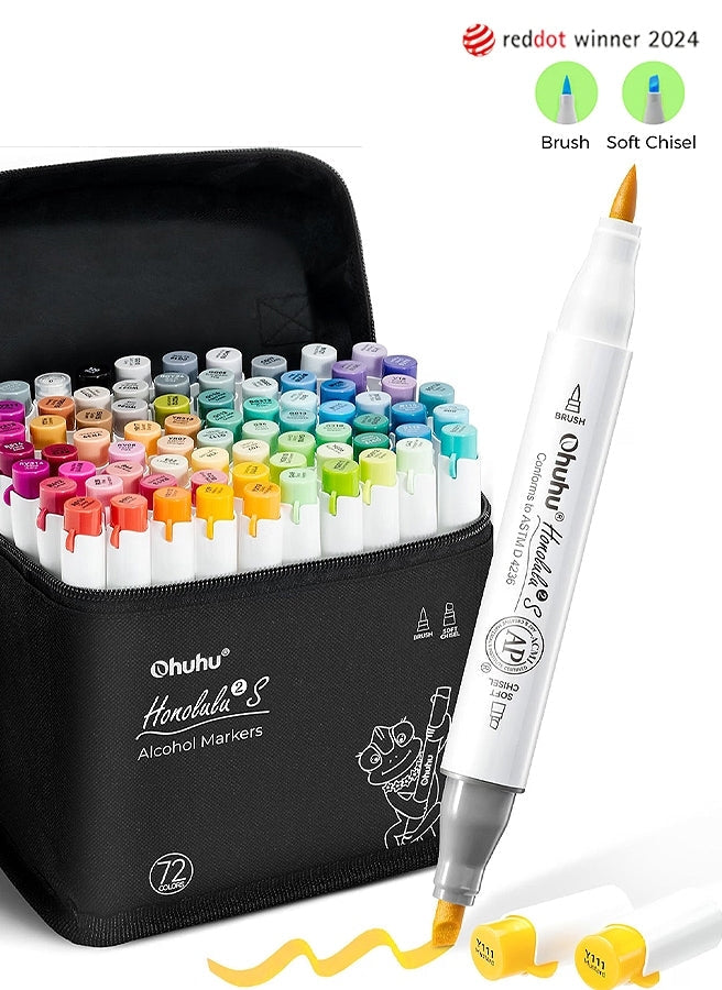 Ohuhu Honolulu 2S Series Alcohol Markers – Brush & Soft Chisel Tip Dual-End Art Marker Set for Artists