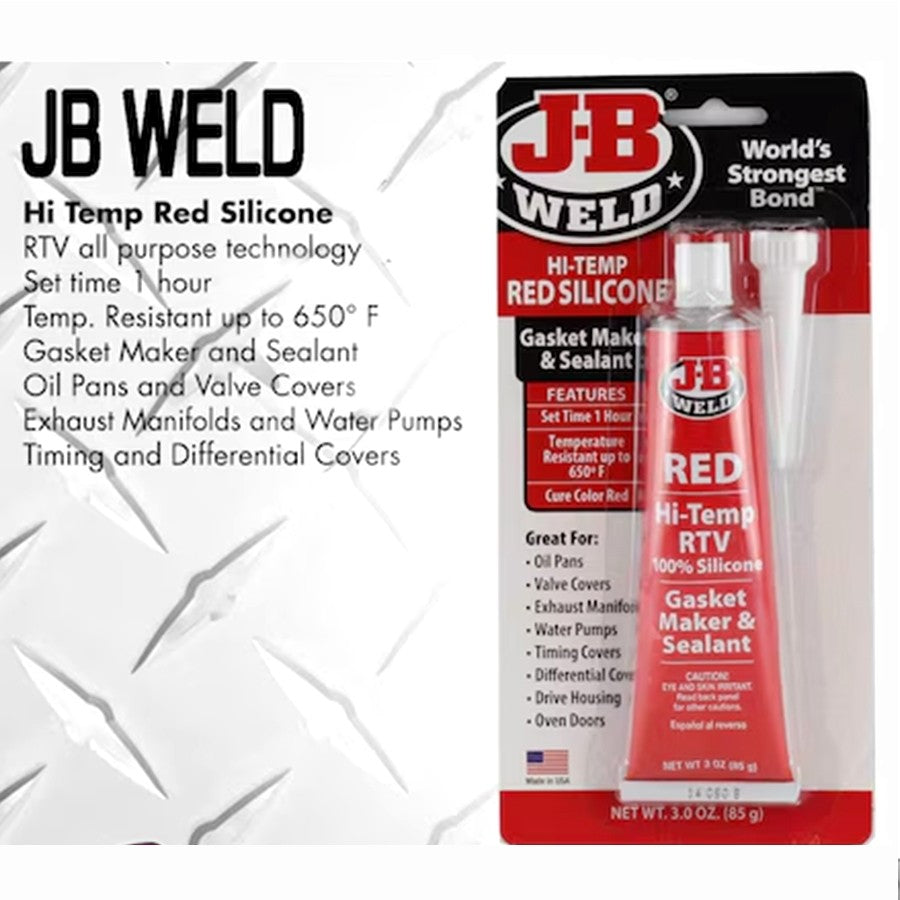 J-B Weld Hi-Temp Red RTV Silicone Gasket Maker & Sealant 3oz | Waterproof Automotive Sealant