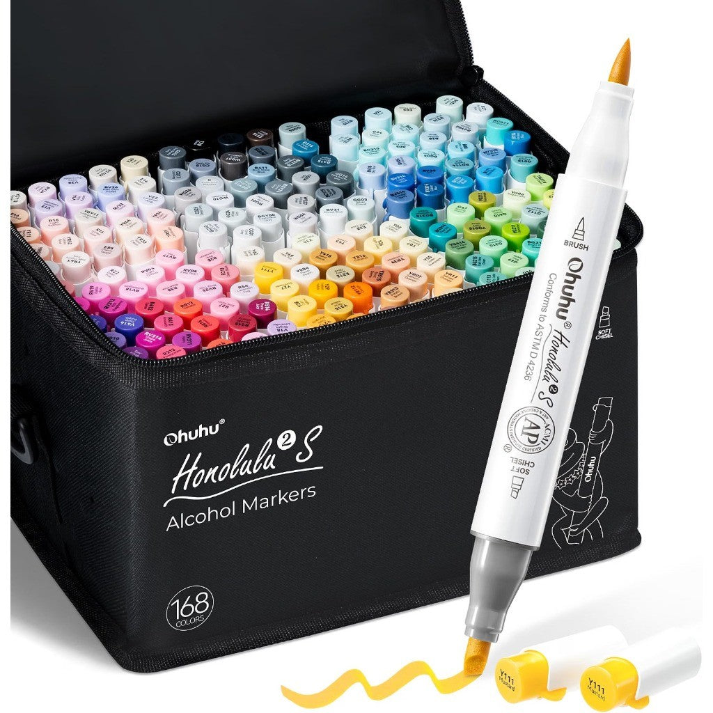 Ohuhu Honolulu 2S Series Alcohol Markers – Brush & Soft Chisel Tip Dual-End Art Marker Set for Artists