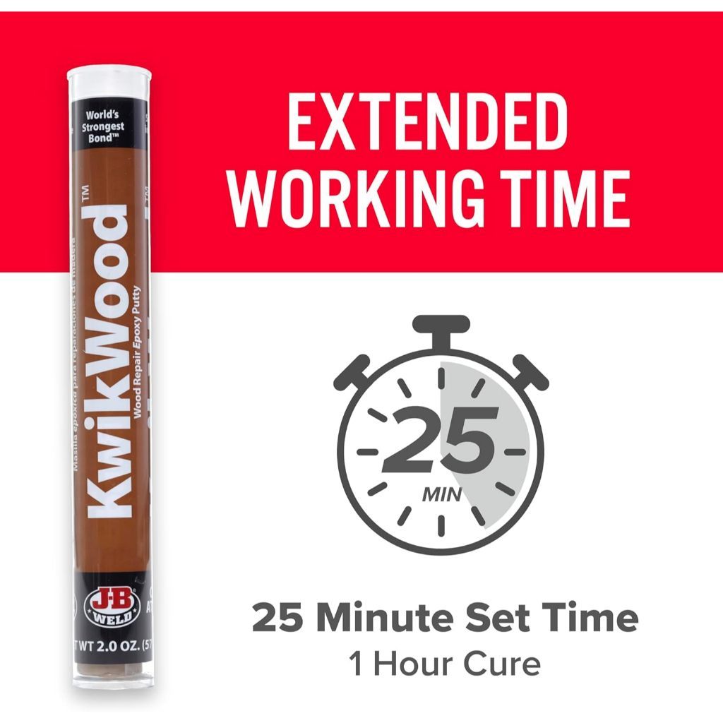 J-B Weld KwikWood Wood Repair Epoxy Putty Stick 7 Inch | High Strength Wood Filler | Repair Compound