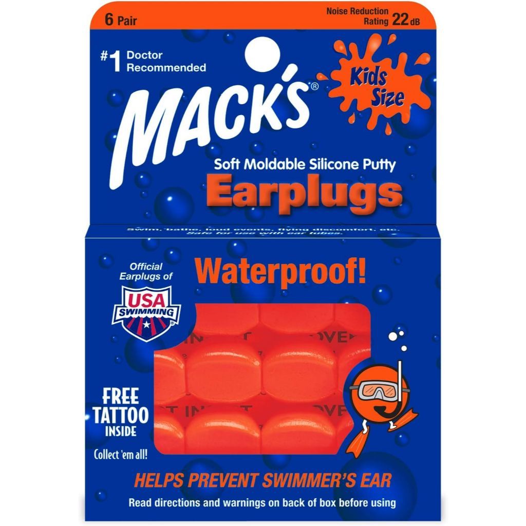 Mack’s Soft Waterproof Moldable Silicone Putty Earplugs – 6 Pairs | for Swimming, Travel & Noise