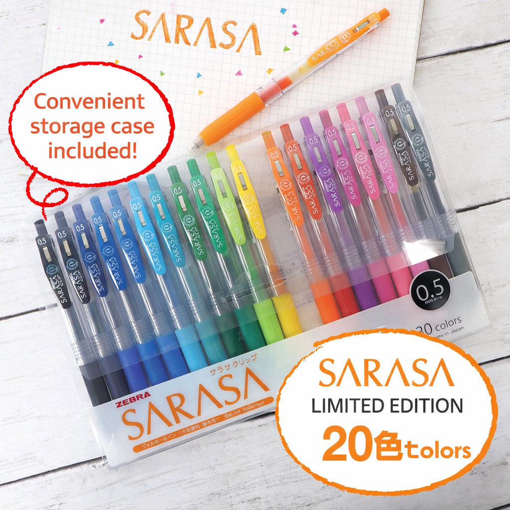 Zebra Sarasa Clip Gel Pen 0.5mm 20 Colours Set – Smooth Writing, Retractable, Binder Clip