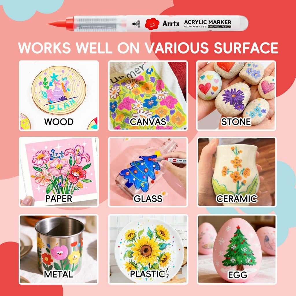 Arrtx 60 Acrylic Paint Markers Brush Tip & Liquid Ink (For Anime, Drawing & DIY Crafts)