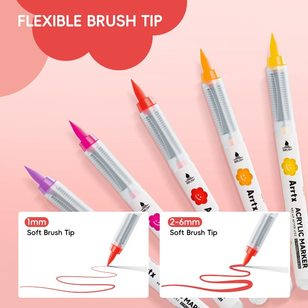 Arrtx 60 Acrylic Paint Markers Brush Tip & Liquid Ink (For Anime, Drawing & DIY Crafts)