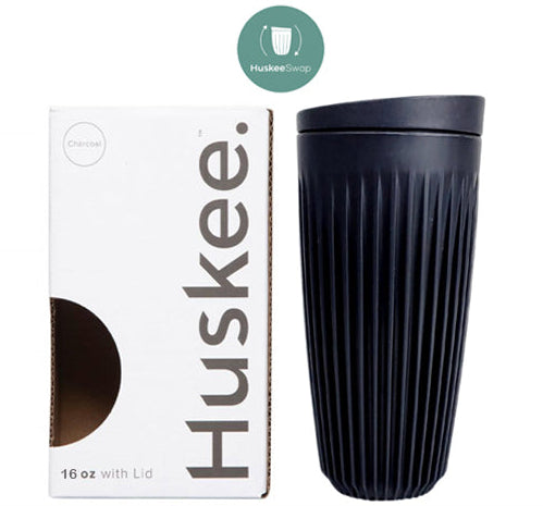 Cangkir Kopi Huskee + Tutup Arang/Alami [473ml/16oz] Ramah Lingkungan Tidak Beracun