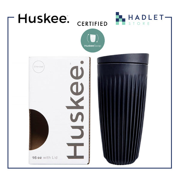 Huskee Coffee Cup + Lid Charcoal/Natural [473ml/16oz] Eco-Friendly Non Toxic