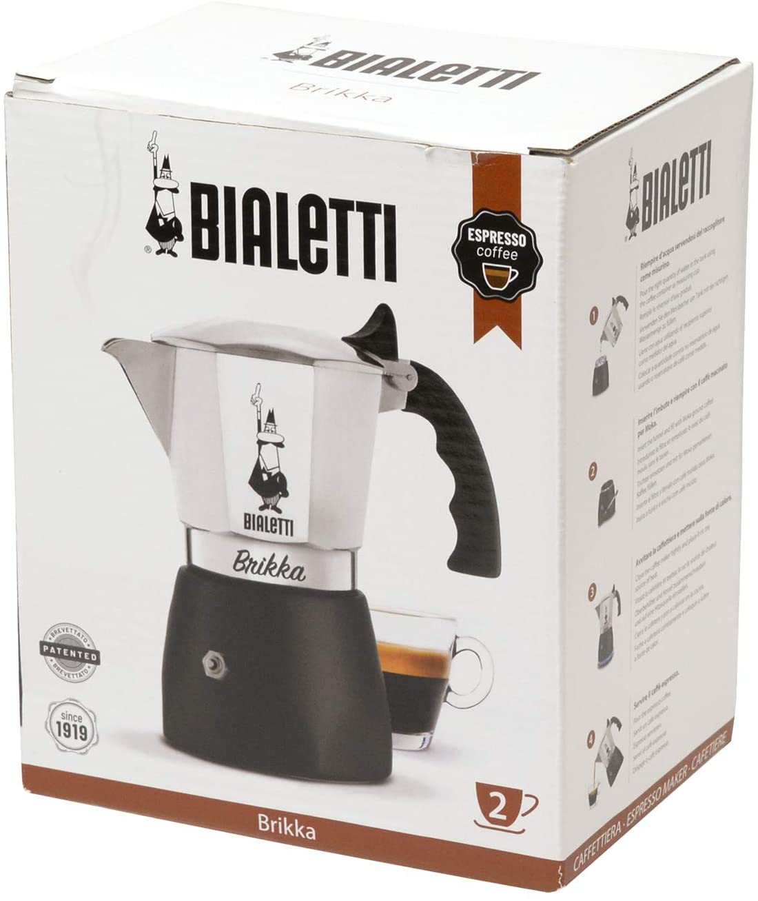 Bialetti Brikka Black Coffee Expresso Maker [2 | 4 Cups]