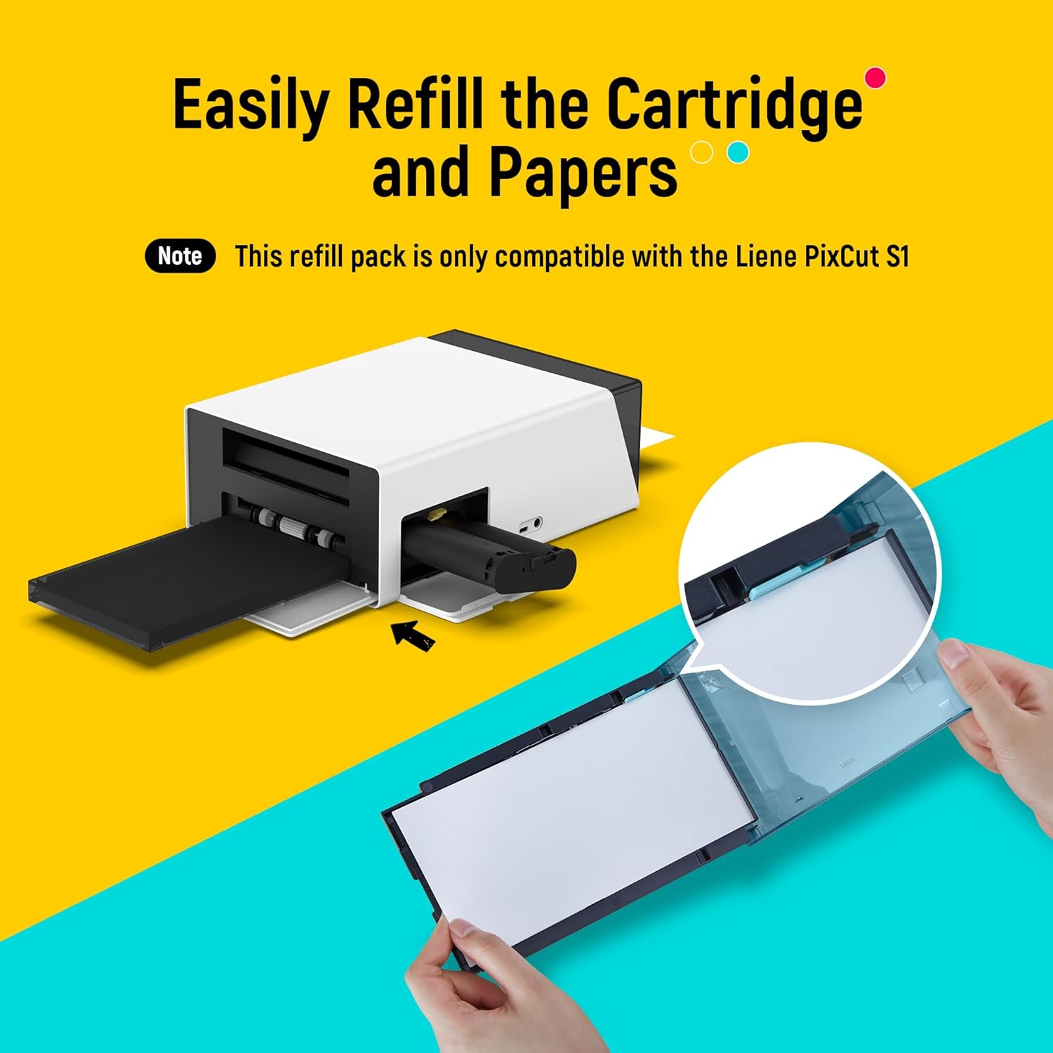 Liene PixCut S1 Sticker Paper & Ink Cartridge Refill [72 Sheets] 10x18cm Strong Adhesion, Waterproof