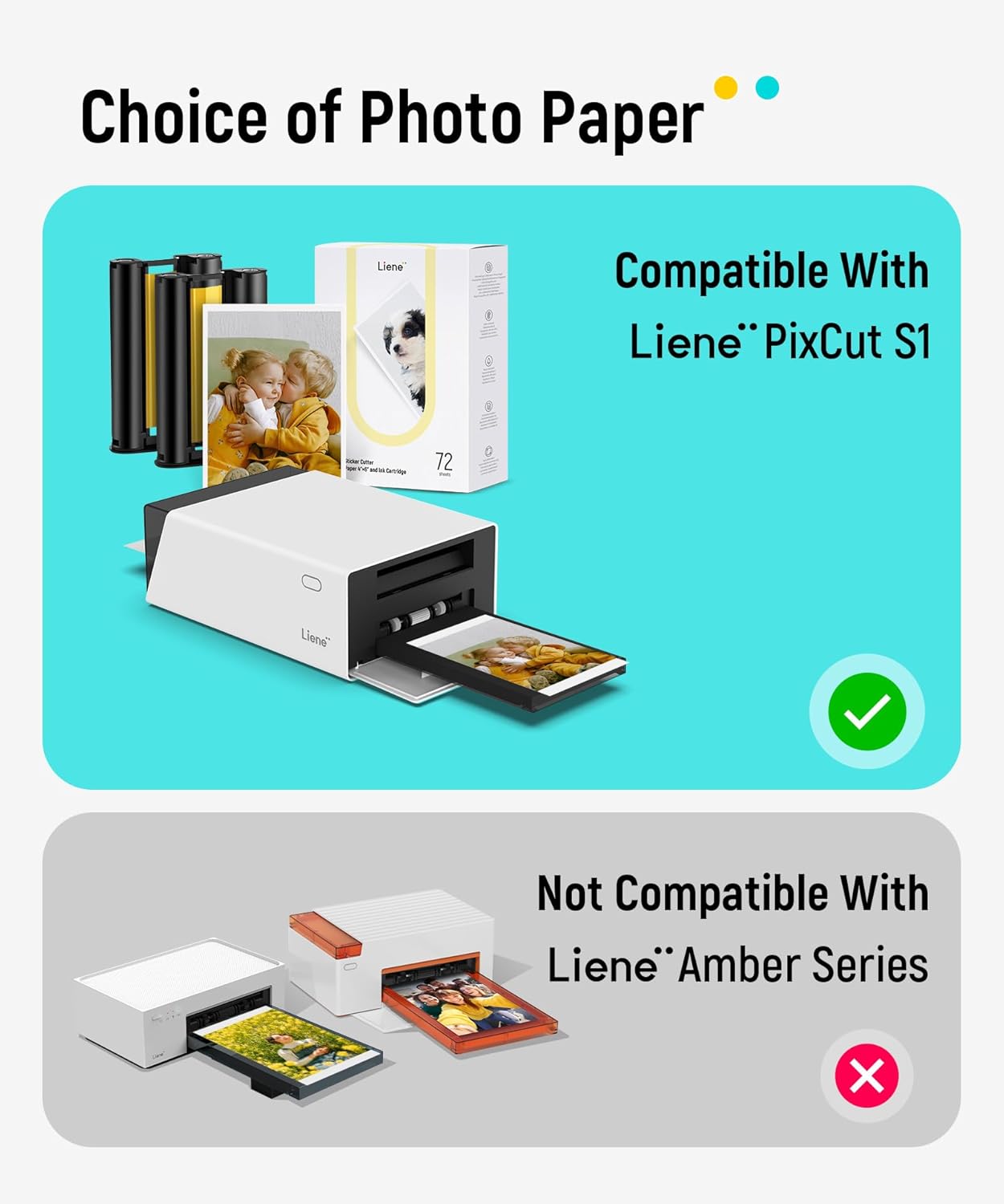 Isi Ulang Kertas Foto & Kartrid Tinta Liene PixCut S1 [72 Lembar] 4x6 Inci Tahan Air, Tahan Pudar