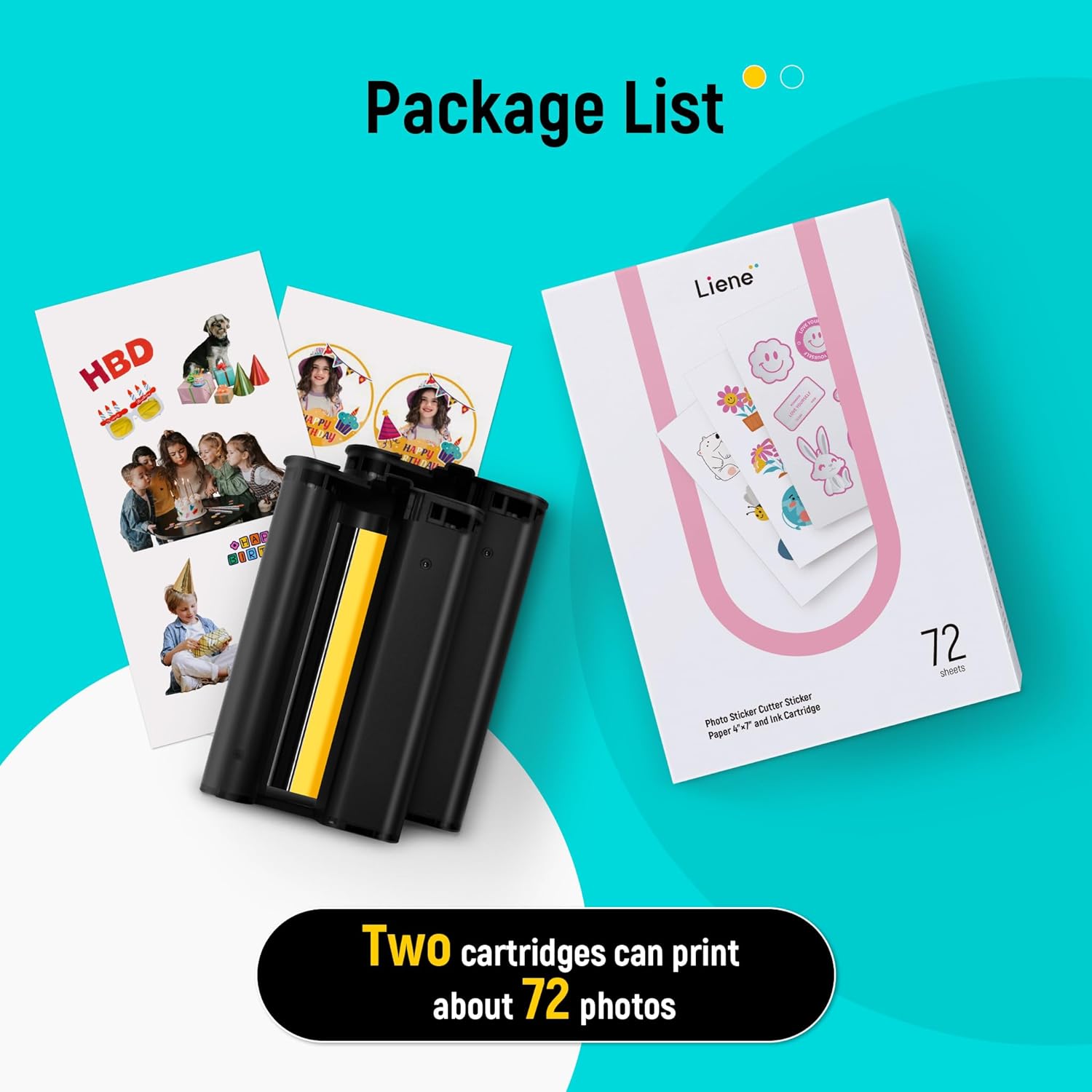 Liene PixCut S1 Sticker Paper & Ink Cartridge Refill [72 Sheets] 10x18cm Strong Adhesion, Waterproof