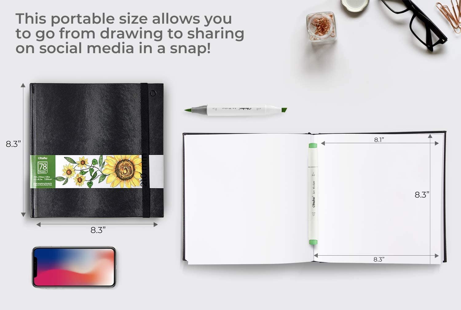 Ohuhu Alcohol Marker Pads Art Sketchbook [78 Sheet] Various Sizes