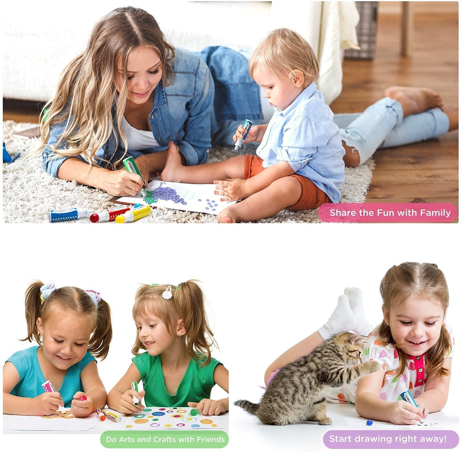 Ohuhu Dot Paint Markers Kit, 8 Colors (40 Ml, 1.41 Oz.) [Water-Based Non-Toxic]