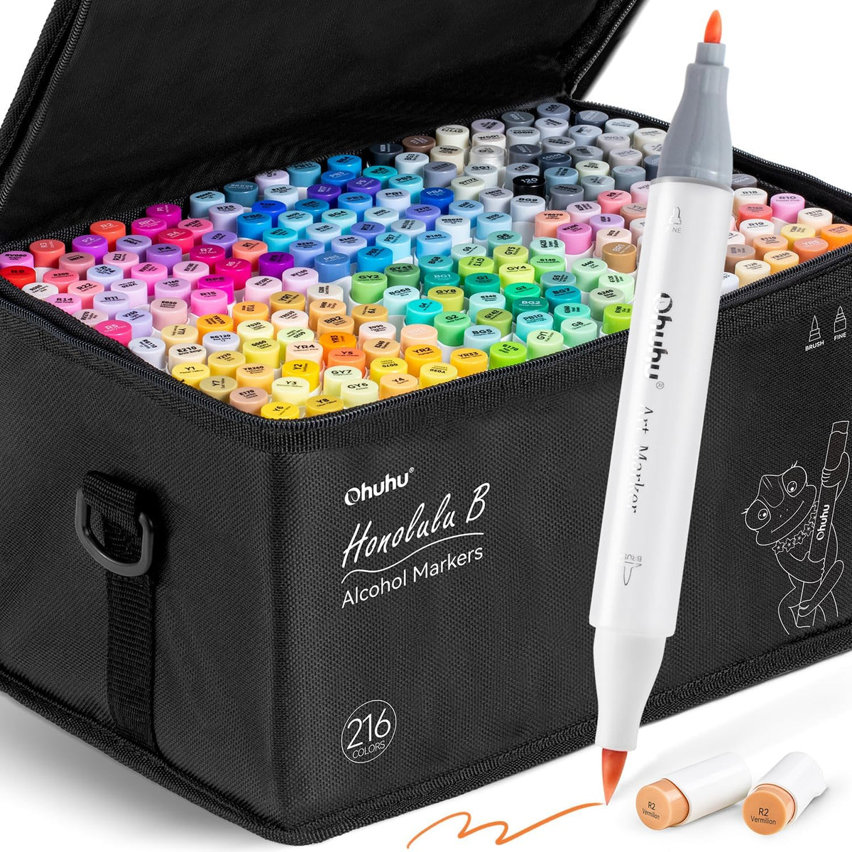 Ohuhu Honolulu B Series Alcohol Markers – Brush & Fine Tip Dual-End Art Marker Set for Artists