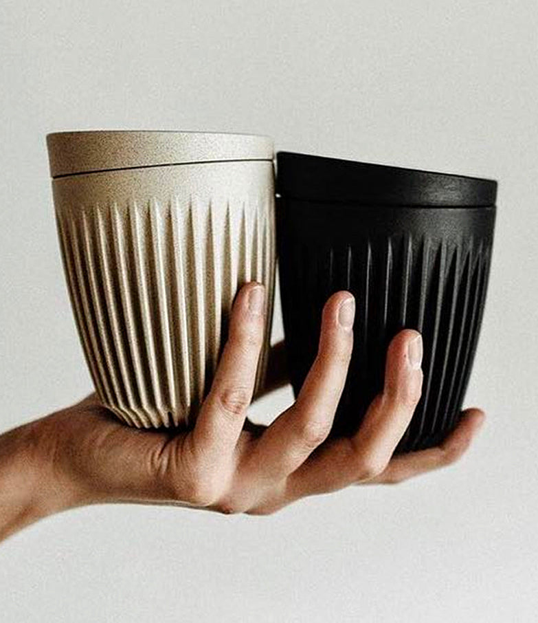 Huskee Coffee Cup + Lid Charcoal/Natural [240ml/8oz] Eco-Friendly Non Toxic | Huskee | The Hadler Store