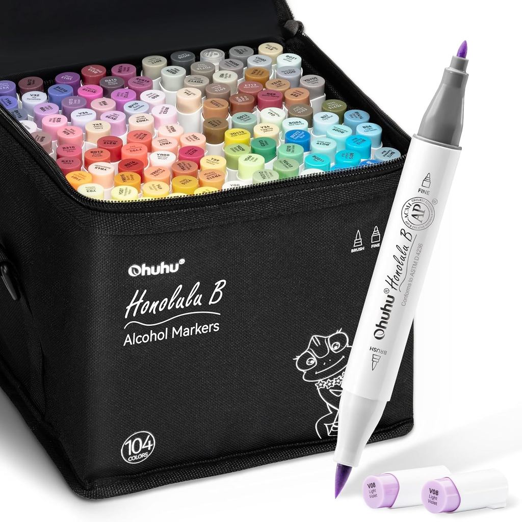 Ohuhu Honolulu B Series Alcohol Markers – Brush & Fine Tip Dual-End Art Marker Set for Artists
