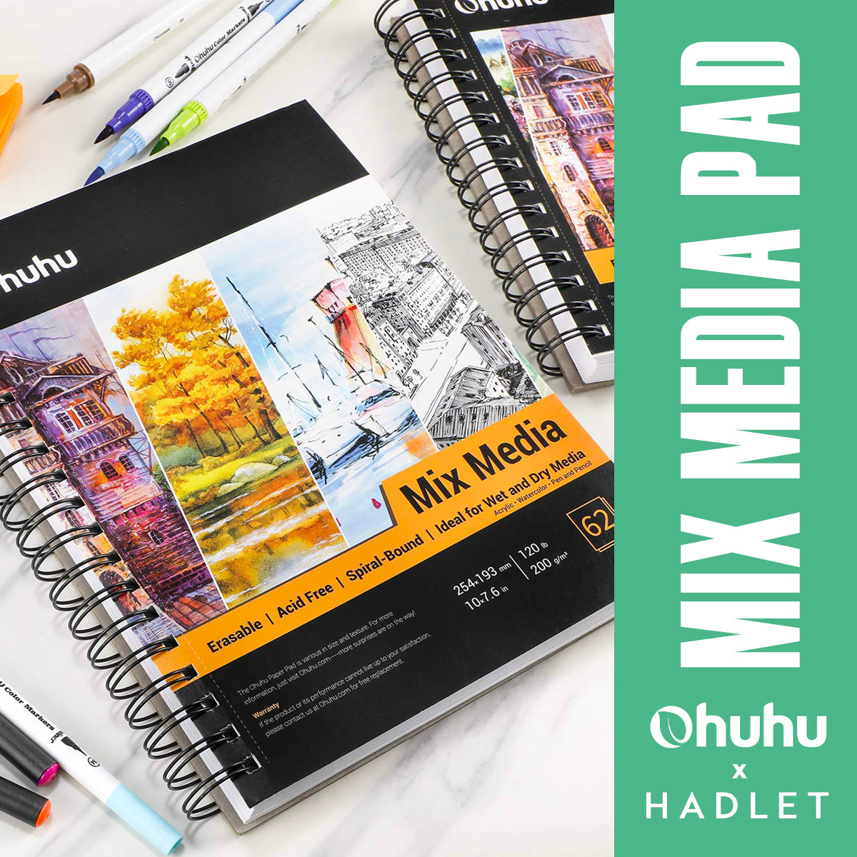 Ohuhu Mixed Media Art Sketchbook 120 LB/200 GSM Heavyweight 124 Pages