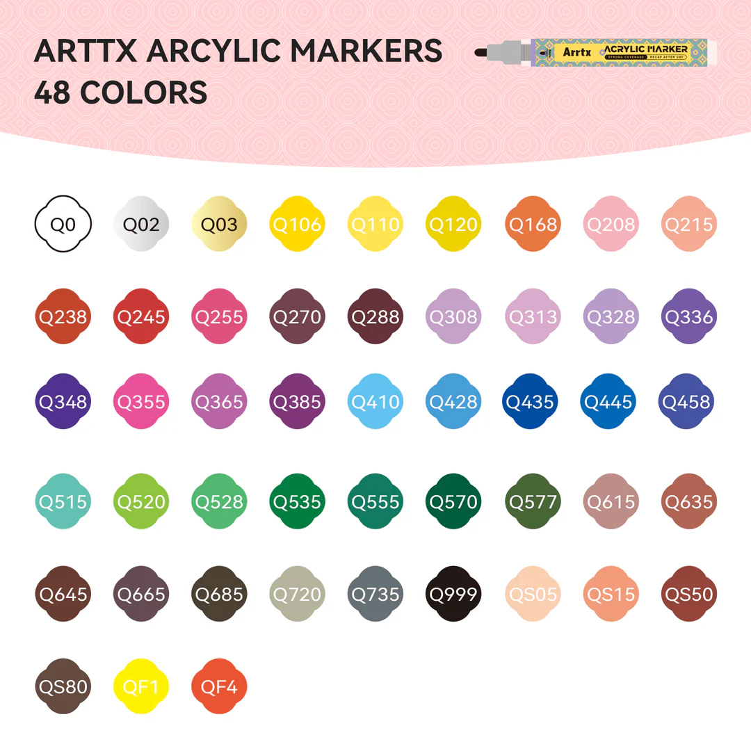 Arrtx 48 Colors Acrylic Paint Markers 3mm Medium Tip