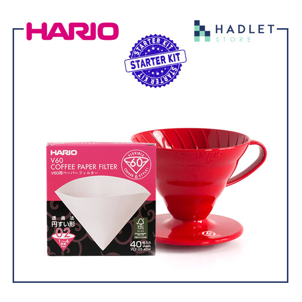 Hario V60 Coffee Starter Kit Dripper & Filter Paper [Size 01/02] White/Transparent/Red