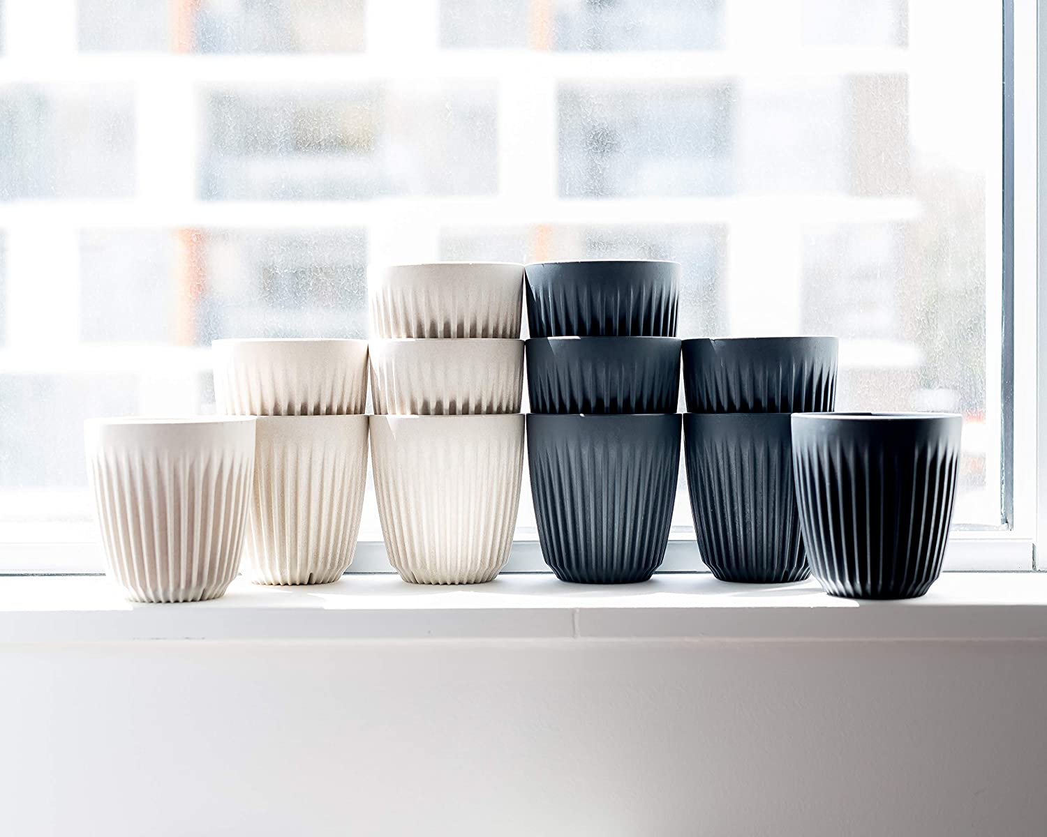 Huskee Coffee Cups Pack of 4 [16oz/473ml] (Charcoal/Natural)