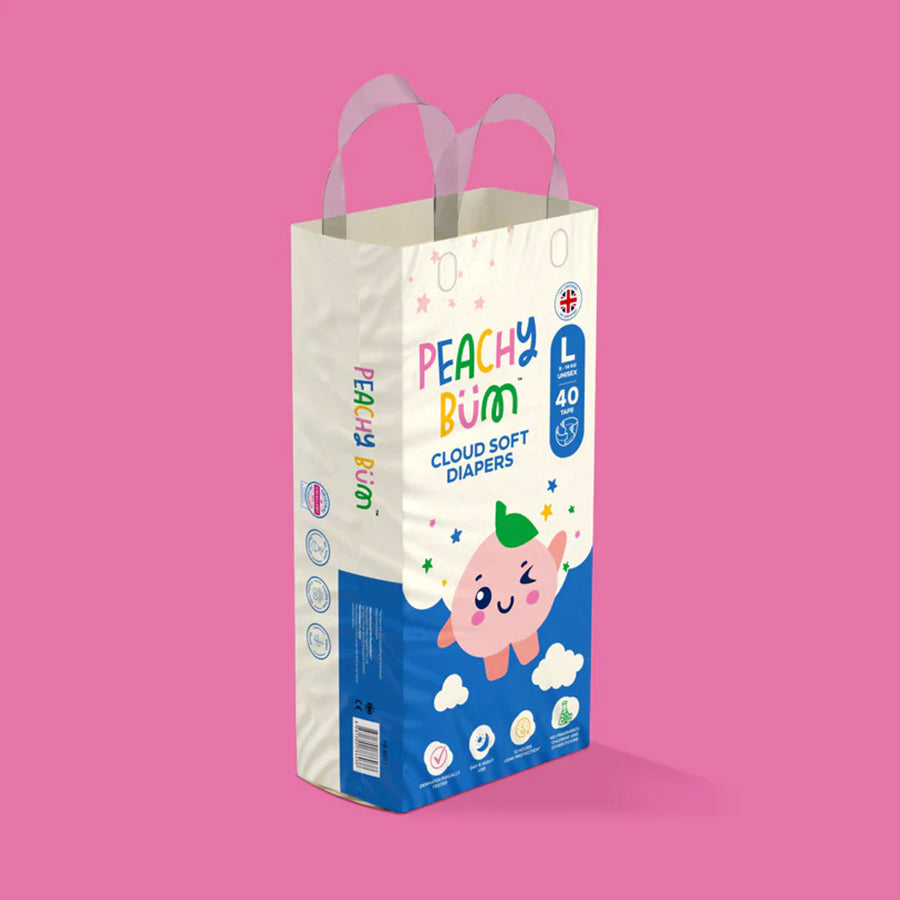 Soft Tape Diapers by Peachy Bum (Size New Born/ S - L) 40 - 62 Diapers per Pack